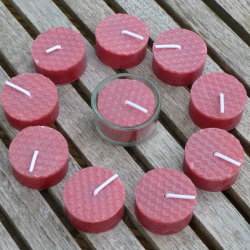Beeswax Candle - Tealight RED Box of 10