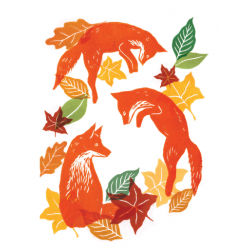 Greetings Card Three Foxes Jumping