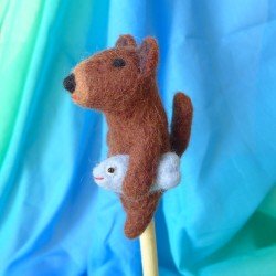3-D Finger Puppet Brown Bear with Fish