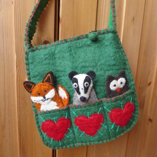 Felted Finger Puppet Bag - Woodland