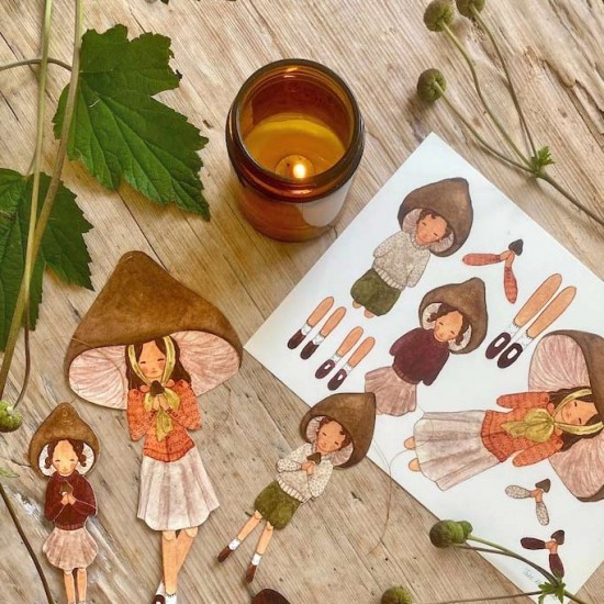 Paper Cut Outs - Brown Mushroom Family