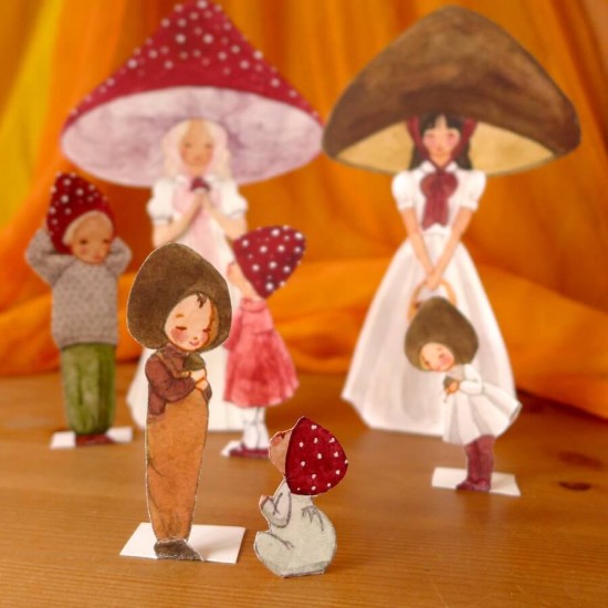 Paper Cut Outs - Brown Mushroom Mother with Children